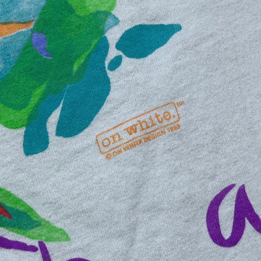 Vintage On White Aruba Parrot T Shirt Large White Neon Tropical Graphic 1993 90s - Picture 7 of 12